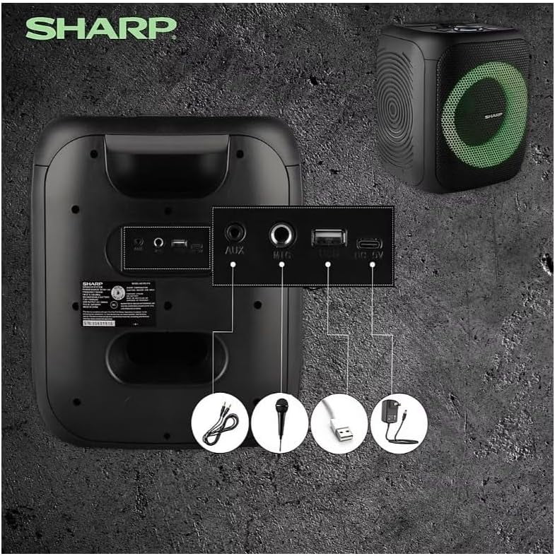 Sharp 8" Bluetooth Party Speaker 2-Pack – 400W Peak Power, LED Lights, 12-Hour Battery, TWS Stereo – PS-916