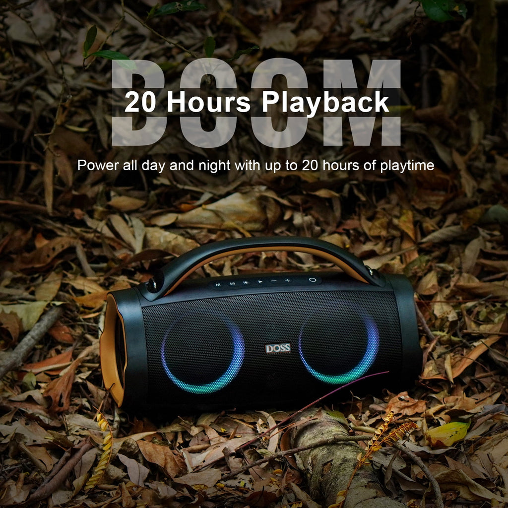 DOSS Extreme Boom+ Bluetooth Speaker with 100W Stereo Sound, Rich Bass, IPX6 Waterproof, 20H Playtime, Power Bank, Mixed Color Light, Portable Speaker for Outdoor, Camping, Beach