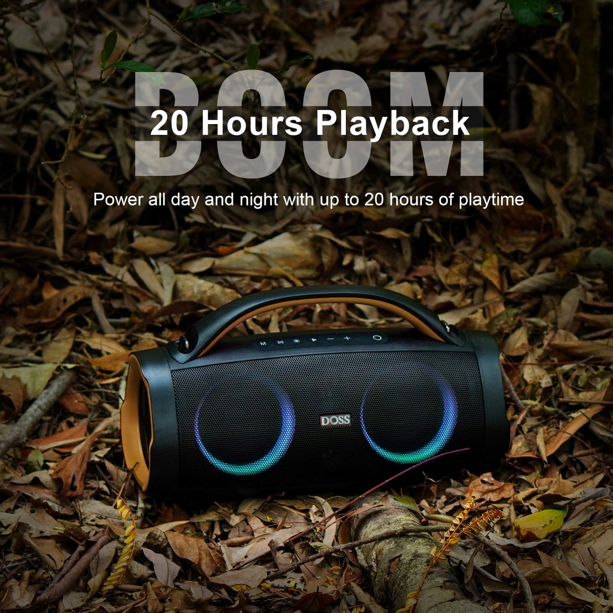 DOSS Extreme Boom+ Bluetooth Speaker with 100W Stereo Sound, Rich Bass, IPX6 Waterproof, 20H Playtime, Power Bank, Mixed Color Light, Portable Speaker for Outdoor, Camping, Beach