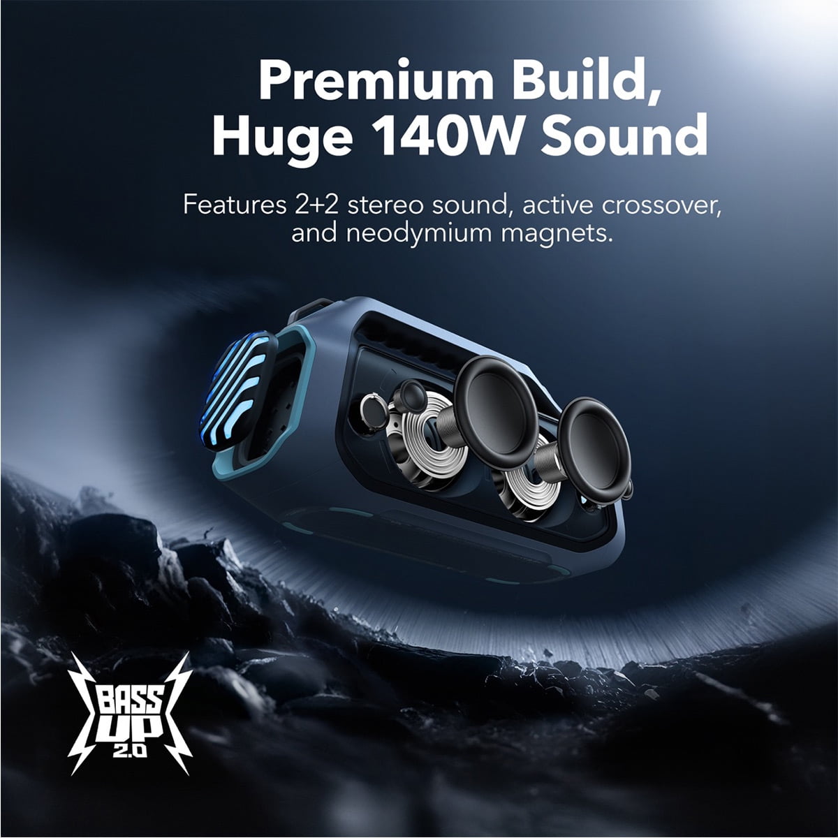 Soundcore Boom 2 Plus By Anker, Outdoor Speaker, 140W, 2+2 Channel, BassUp 2.0, 20H Playtime, Black