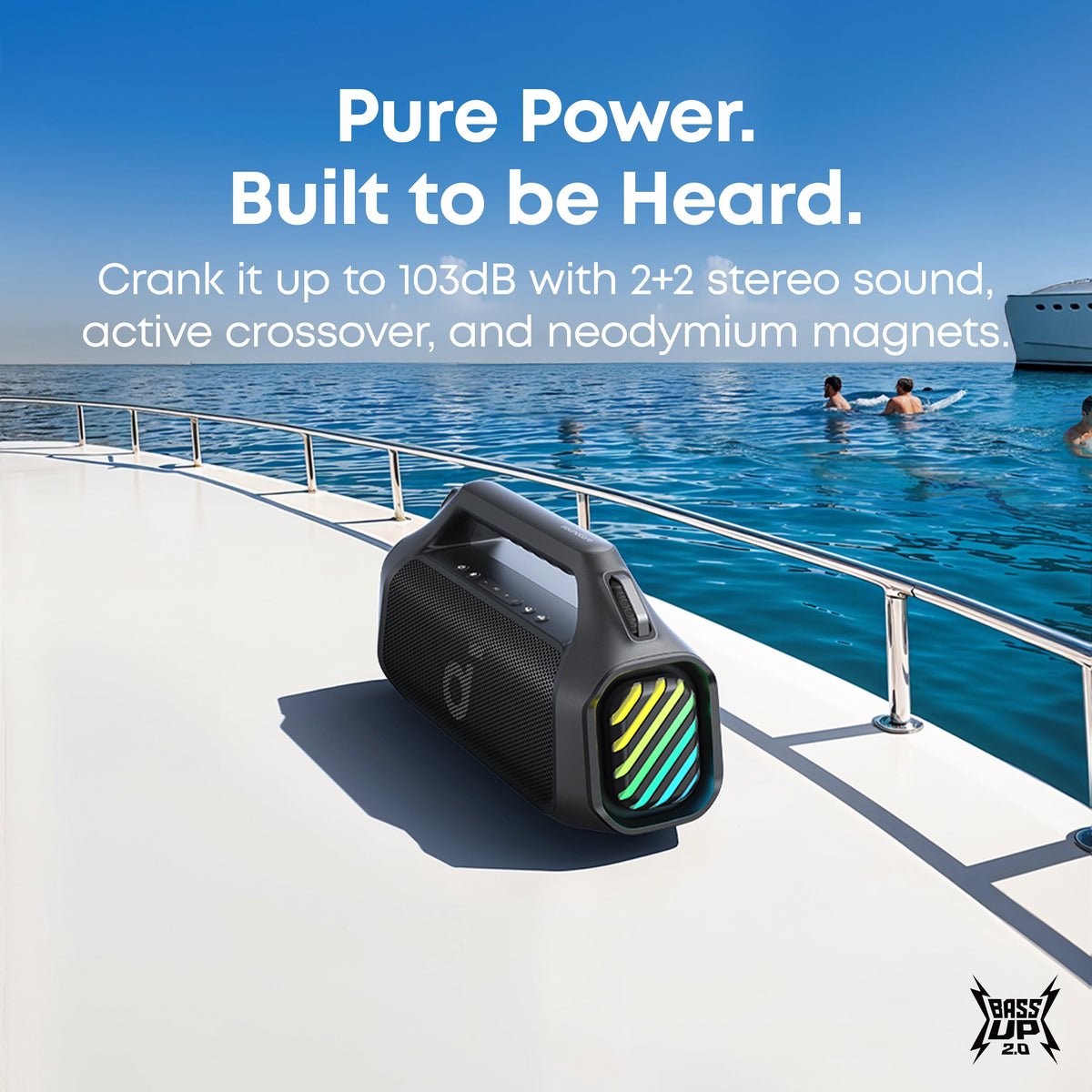 soundcore Boom 2 Pro by Anker Outdoor Bluetooth Speaker, Detachable Shoulder Strap, 140W, BassUp Technology, 20H Playtime, IPX68 Waterproof, AUX-In, Built-In Powerbank