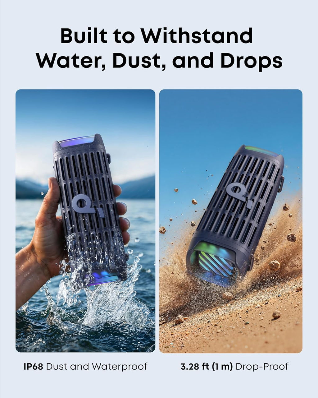 Soundcore Boom 3i by Anker, Rugged Outdoor Speaker, IP68 Waterproof, Floating Playback, Saltwater-Resistant, BassUp 2.0, 50W, Bluetooth 5.3, 16H Playtime, Tws, Kayak/Fishing/Camping