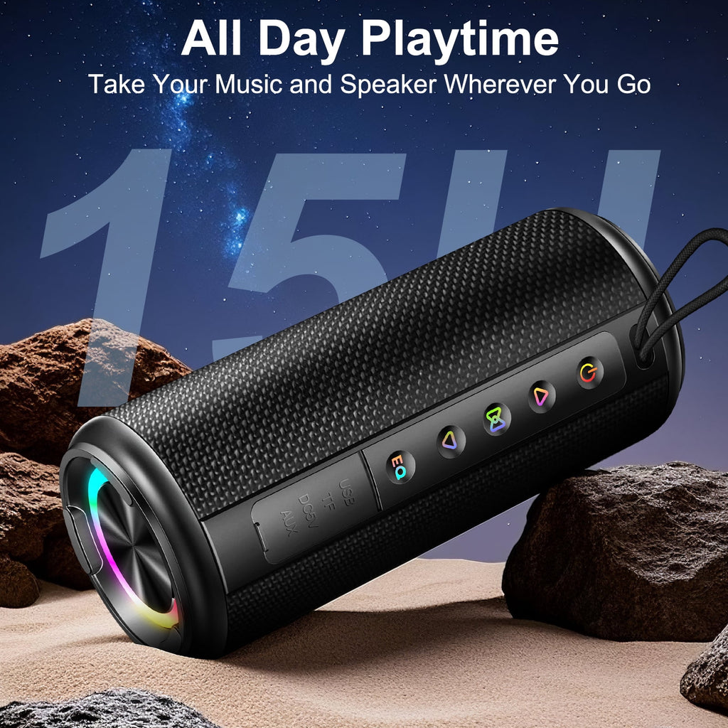Portable Bluetooth Speaker, Bluetooth 5.4 Wireless Speaker, IPX7 Waterproof Outdoor Speaker with RGB Party Lights, 20W Stereo Sound, 20H Playtime, TWS Pairing for Camping, Beach, Home Party