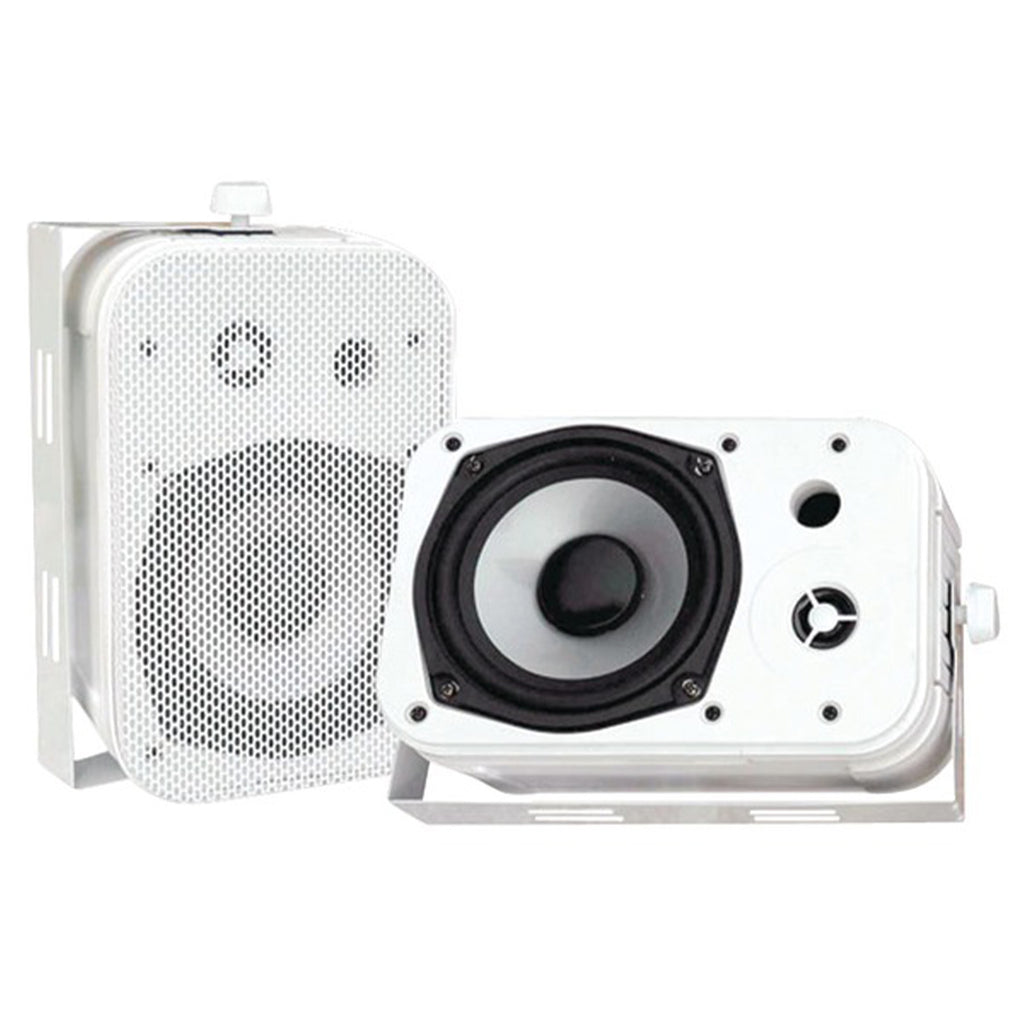 Pyle PFA330BT Amp System w/ 2x 5.25" 400W Indoor/Outdoor White Waterproof Speakers, Speaker Wire
