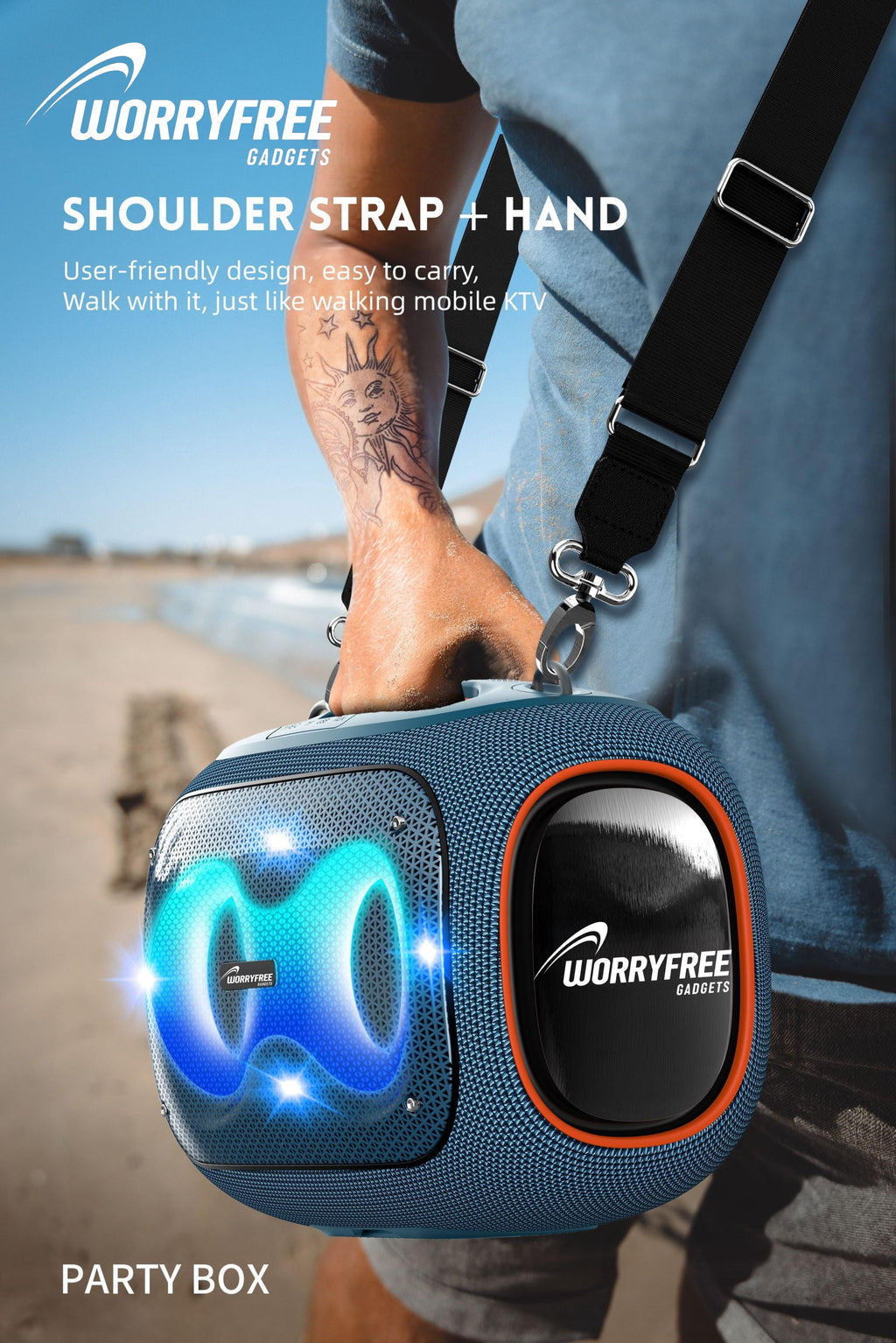 WorryFree Gadgets Portable Bluetooth Speaker with Two Microphones, Deep Bass, Large Party Wireless Speakers, 120W, Gray