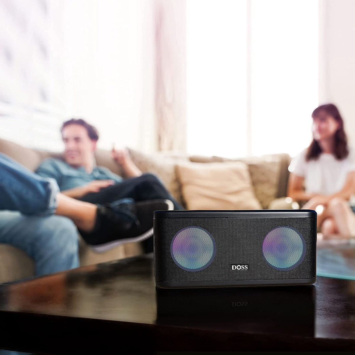 DOSS Portable Wireless Bluetooth Speaker with 24W Stereo Sound and Deep Bass, Seamless Waterproof Design, Stereo Paring, Party Lights, 24H Playtime, Speaker for Home, Outdoor and Office