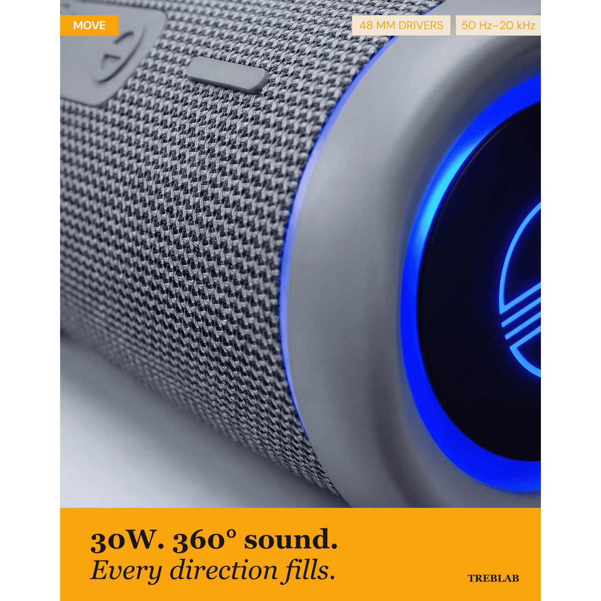 TREBLAB HD77 – Waterproof Bluetooth Speaker, 30W Loud 360° Sound, Deep Bass, IPX7, TWS Pairing, RGB Lights, 20H Battery, Portable Wireless Speaker for Outdoor, Beach, Camping, Party, Travel