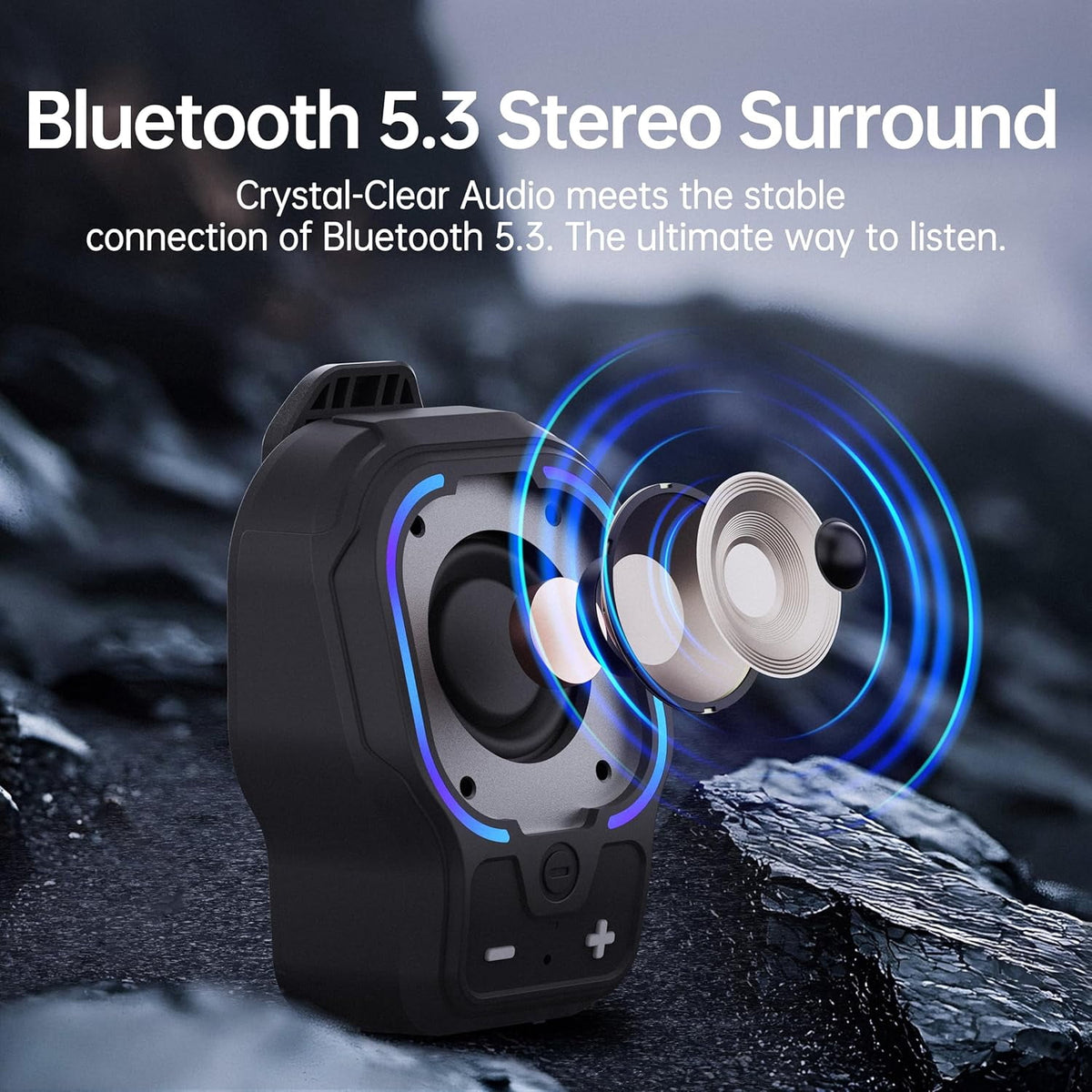 Wearable Bluetooth Speaker, Small Clip-on Wireless Portable Speaker, 10H Battery, IPX6 Waterproof Mini Speaker, 3 Light Modes with Mic, for Hands-Free Music Call Outdoor Work, Gift for Dad, Black