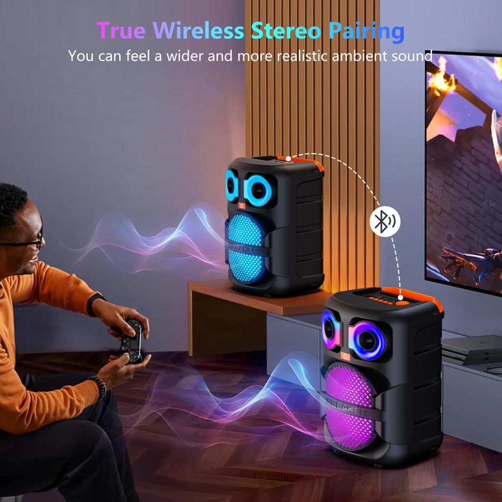 FanFun Bluetooth Speaker, Portable Party Speaker with 2 Microphones, LED Light, Deep Bass, T28-T