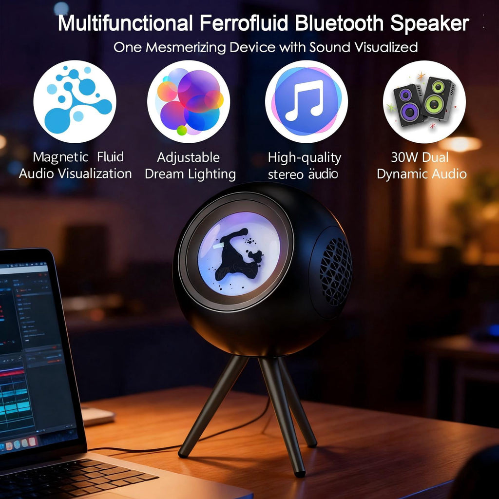 XRELIATECH Ferrofluid Speaker,30W High-Power Bluetooth Audio Visualizer Enhanced Bass&Crisp High, Dual Stereo&TWS Paired,Vibrant Ambient Colorlight