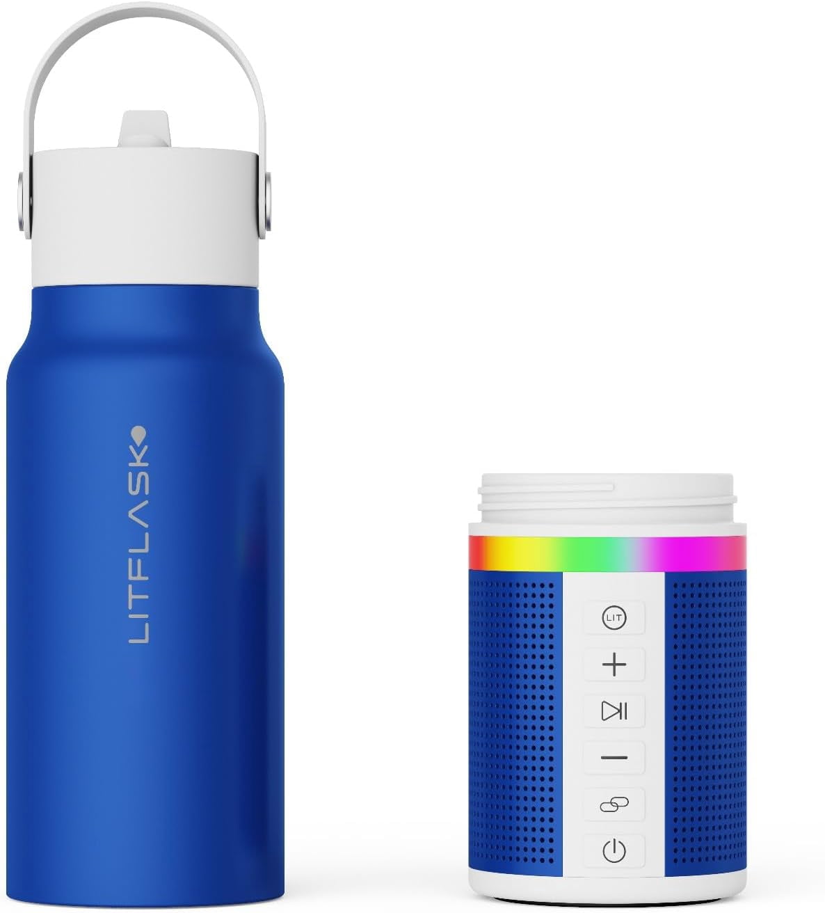 LITFLASK Smart Water Bottle with Premium Bluetooth Speaker, White, Portable Charger, LED Light, Stainless Steel, Mix & Match Colors, 20oz - Oprah's Favorite Things 2024
