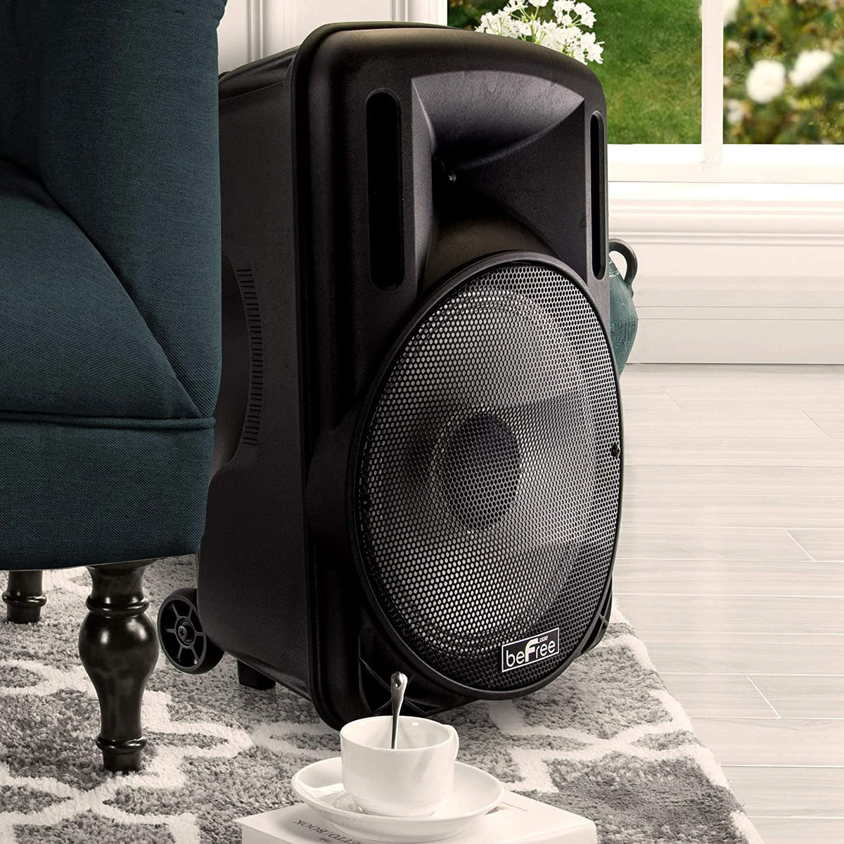 beFree Sound 12 Inch 2500 Watt Bluetooth Portable Party PA Speaker With Illuminating Lights and USB/MicroSD/AUX-in/FM Radio/DV12V Inputs