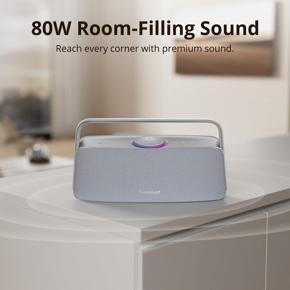 Tronsmart 80W Loud Portable Wireless Speaker, Clear Spatial Hi-Res Audio, 14 Hours Playtime, LED Light Show, Dual-Device Connection, Waterproof Party Speaker for Home