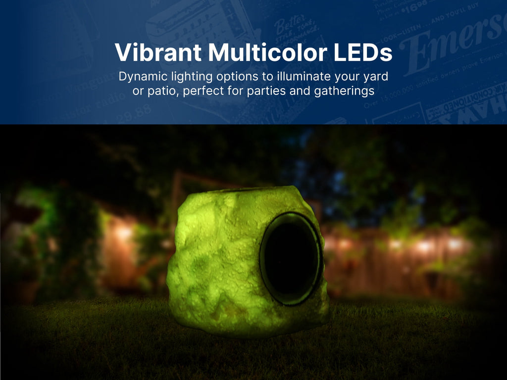 Emerson ERS-1002 Bluetooth Solar Rock Speaker with Multicolor LED Lighting