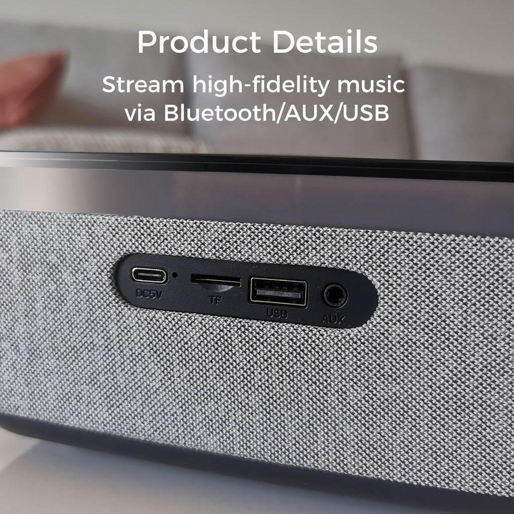 10W Bluetooth Stereo Speaker-Alarm Clock, Wireless Charging, RGB light