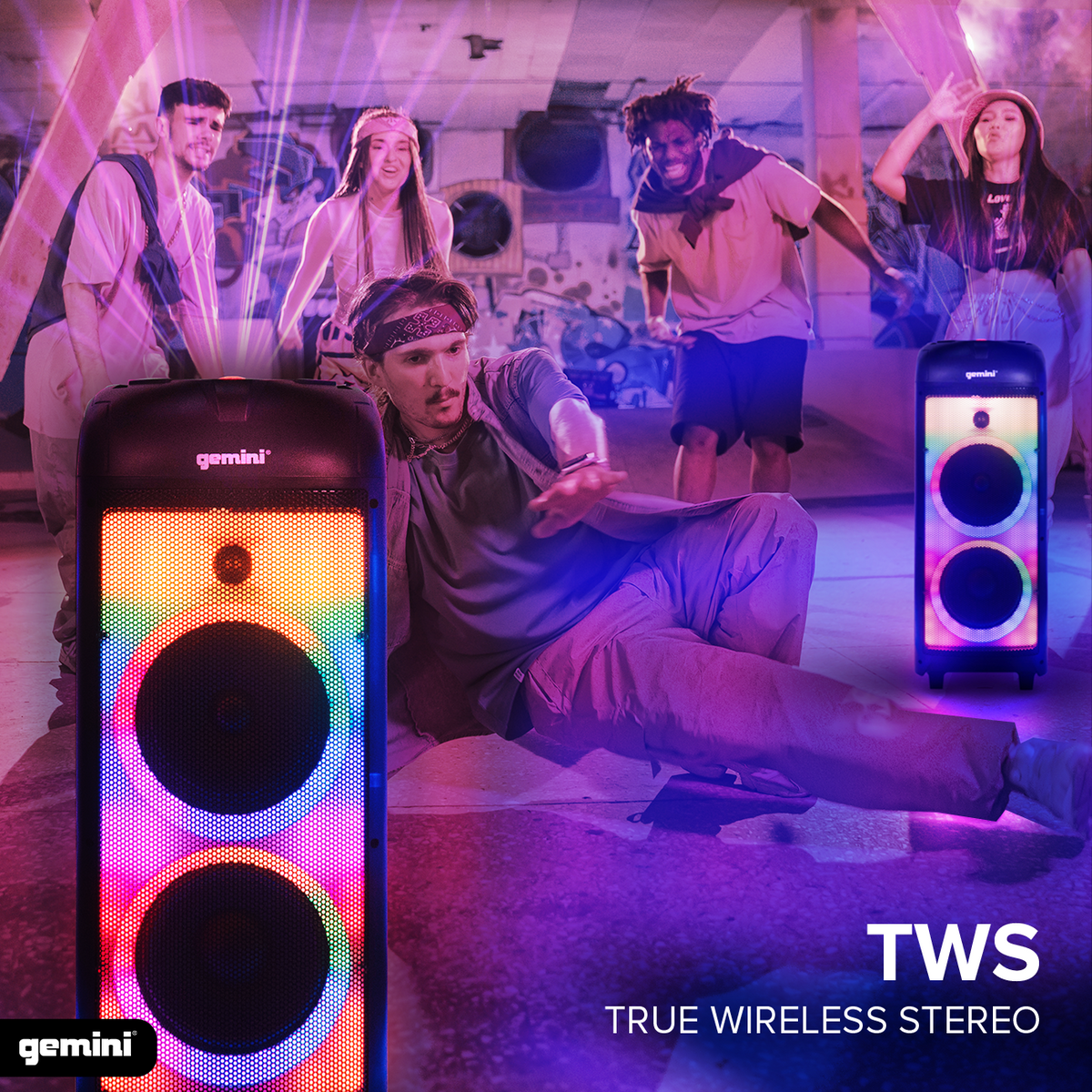 Gemini GPLT-360 Portable Bluetooth Party Speaker with 360° LED Lights, 1000W Peak Power, Wireless Mic & Guitar Inputs, TWS Pairing, 4+ Hour Battery - Ultimate Party Sound System