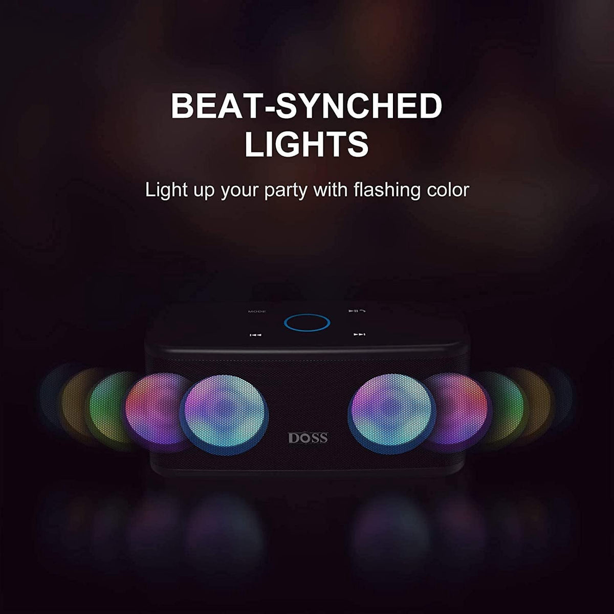 DOSS Portable Wireless Bluetooth Speaker with 24W Stereo Sound and Deep Bass, Seamless Waterproof Design, Stereo Paring, Party Lights, 24H Playtime, Speaker for Home, Outdoor and Office