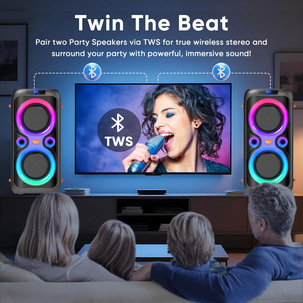 Party Bluetooth Speakers with Bass, 160W Big Speakers with Lights Microphone Input and Long Lasting Battery