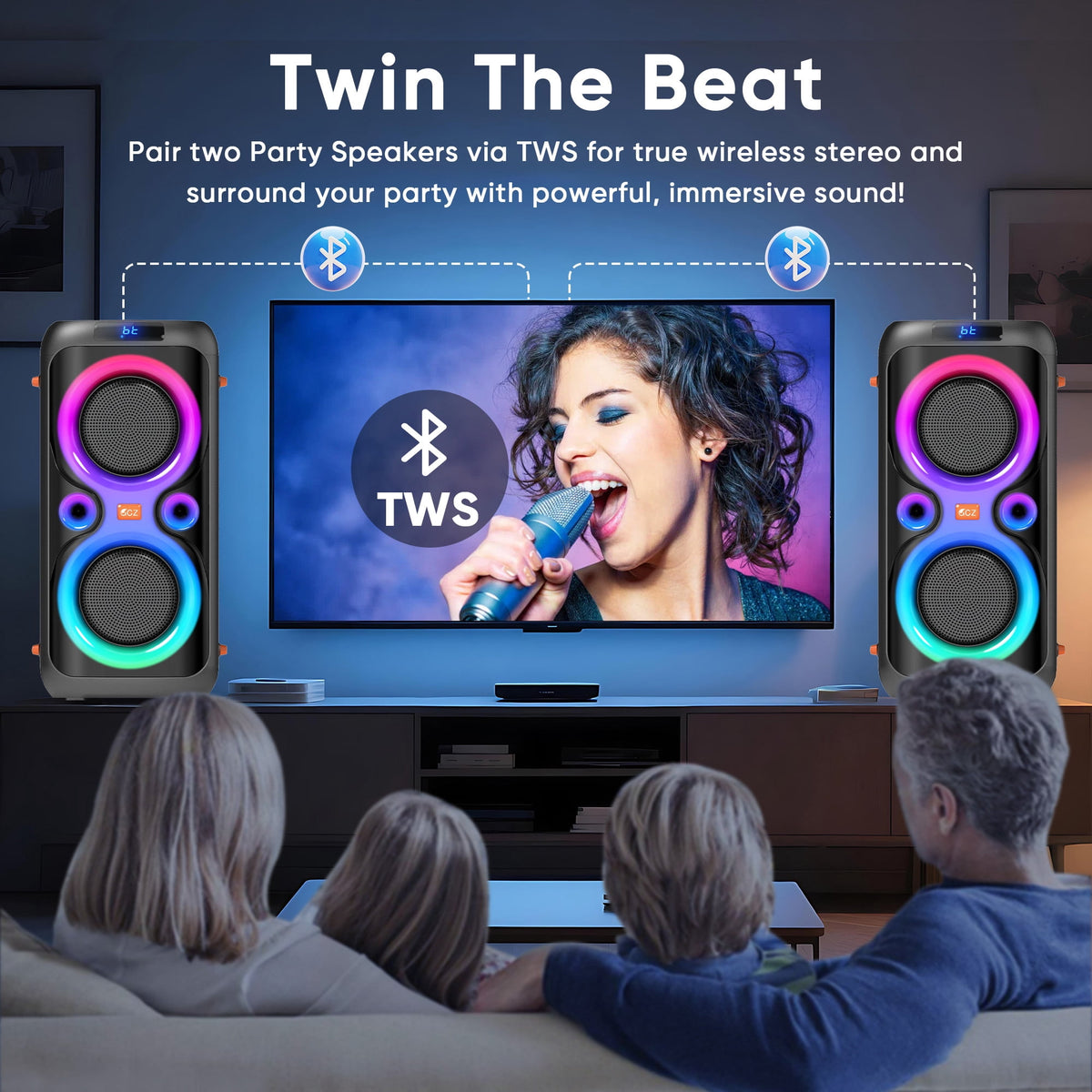 Party Bluetooth Speakers with Bass, 160W Big Speakers with Lights Microphone Input and Long Lasting Battery