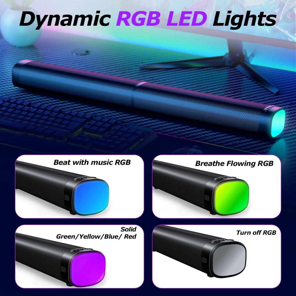 Sound Bar for Smart TV, 100W Bluetooth 5.3 Soundbar with RGB Lighting, 2-in-1 Detachable Sound Bar for TV, Surround Sound System for TV, Gaming Speaker