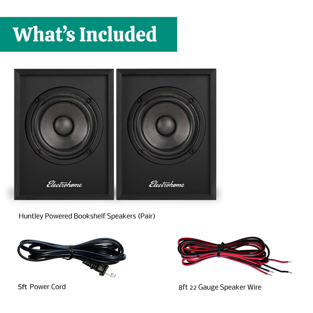 Electrohome Huntley Powered Bookshelf Speakers with Built-in Amplifier and 3" Drivers for Turntable, TV, PC and Wireless Music Streaming featuring Bluetooth 5, RCA and Aux (EB10B)