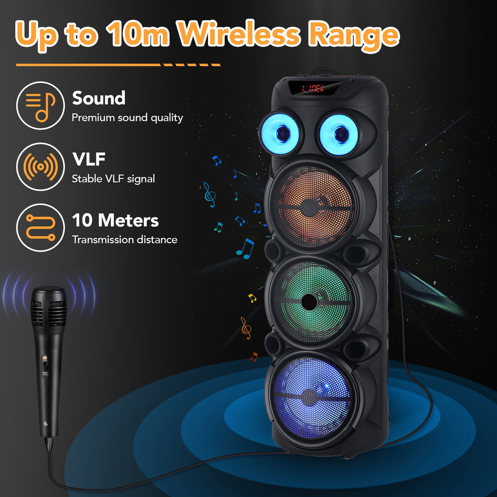 RIDWIND 8000W Peak Power Bluetooth Speakers Portable Wireless Speaker with Triple 8 inch Subwoofer Heavy Bass,FM Radio, Microphone, Lights, Remote Control TWS Stereo Sound System Speaker
