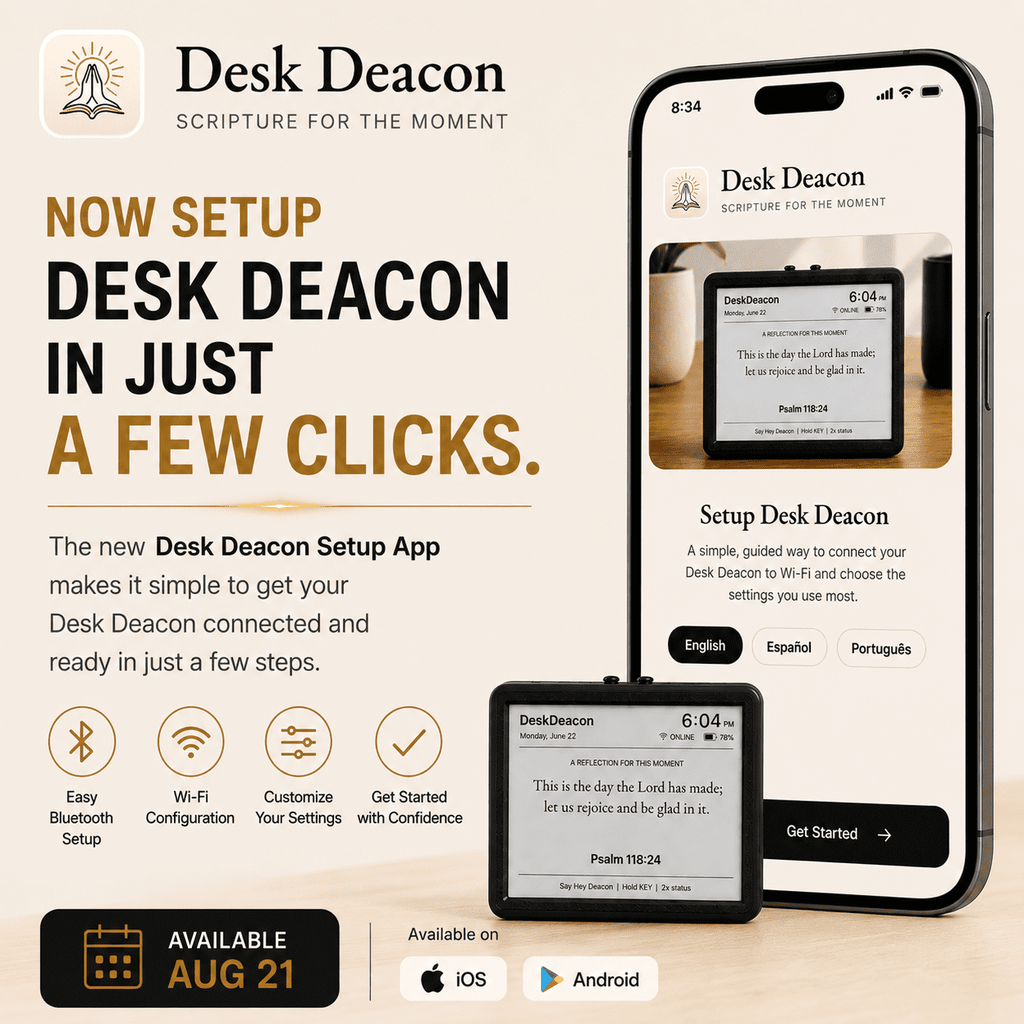 Desk Deacon™ – Christian Desk Robot Companion for Daily Scripture, Personalized Prayer, Christian Music & Bible Study | Smart Speaker | Voice-Activated Dedicated Faith Device | Wi-Fi Enabled