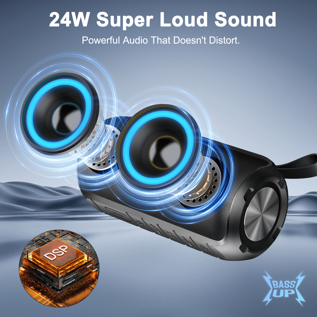 Portable Bluetooth Speaker, Bluetooth 5.3 Speaker Wireless, IPX7 Waterproof Outdoor Speaker, 24W Powerful Loud Stereo Sound, 12H Playtime, 7 Colorful Rgb Lights for Outdoor/Home/Party, Gift Ideas