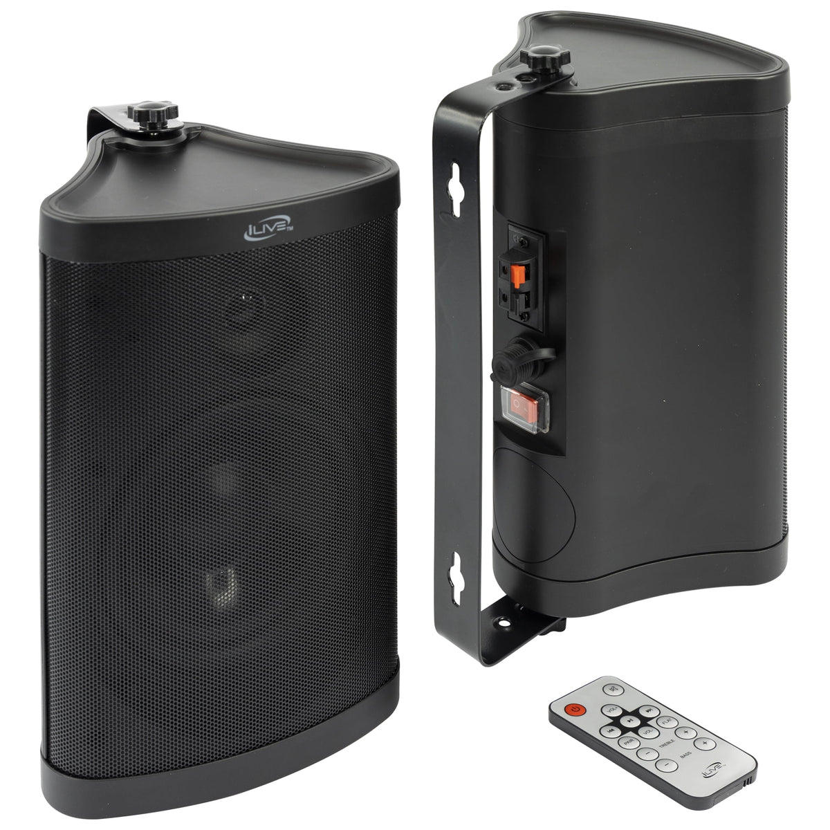 iLive Patio Indoor/Outdoor Bluetooth Wireless Water Resistant Speakers, Set of 2, ISBW763BDL, Black