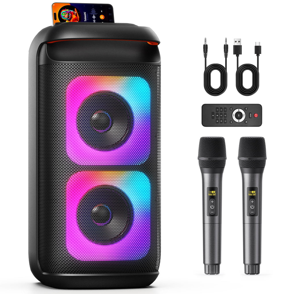 JYX Bluetooth Speaker, Dual 6.5'' Subwoofer Portable Party Speaker System for Outdoor, Deep Bass Party Box with Led Lights, T27-T