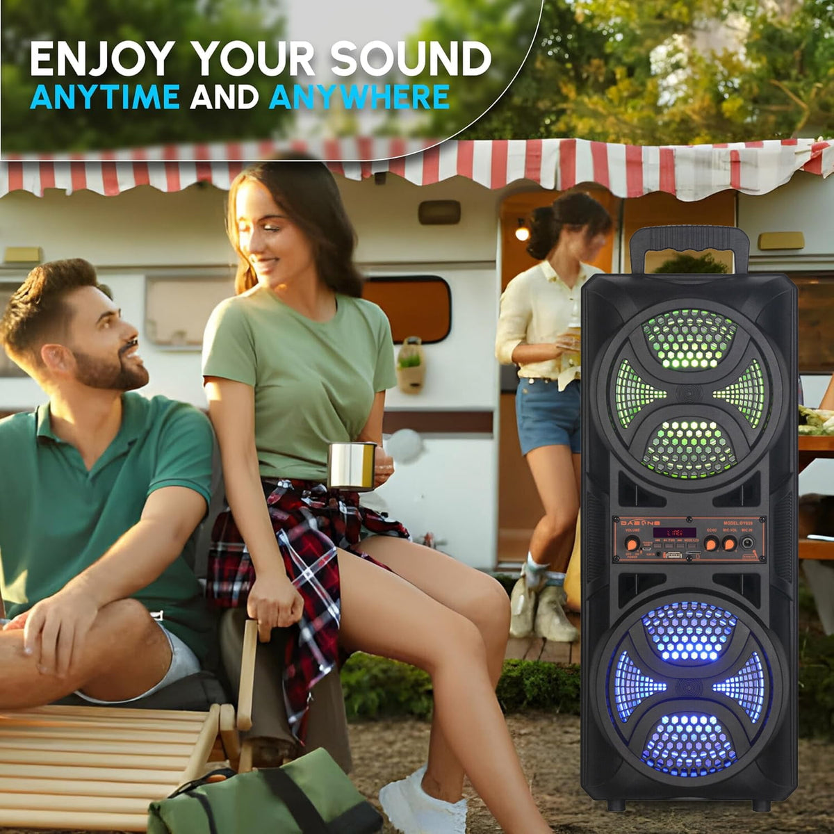 RIDWIND Set of 2 3000W Peak Power Wireless TWS Portable Loud Party Bluetooth Speaker with Dual 6.5" Woofer LED Colorful Lights Microphone Remote Control Support FM/TF/USB/AUX