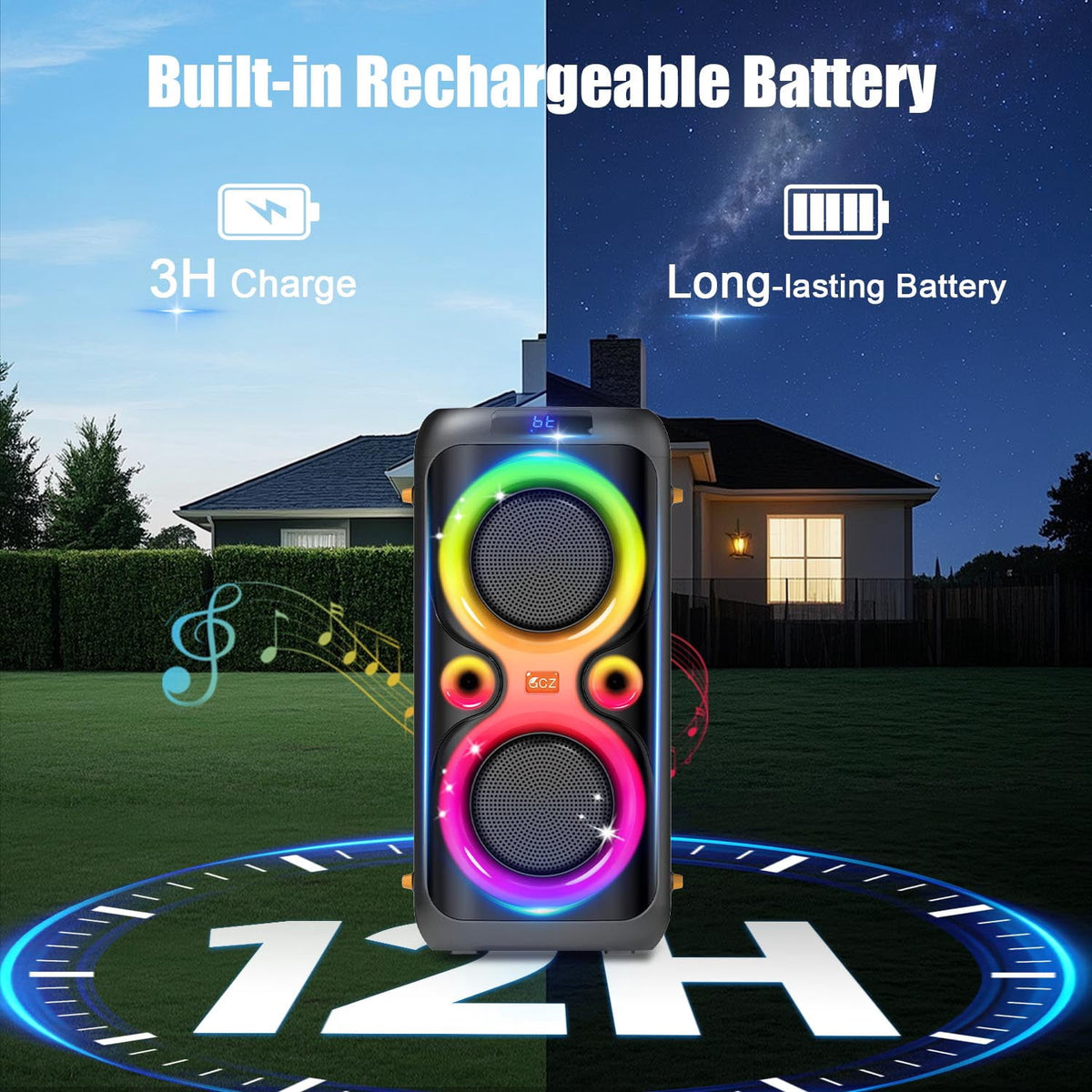 Party Bluetooth Speakers with Bass, 160W Big Speakers with Lights Microphone Input and Long Lasting Battery
