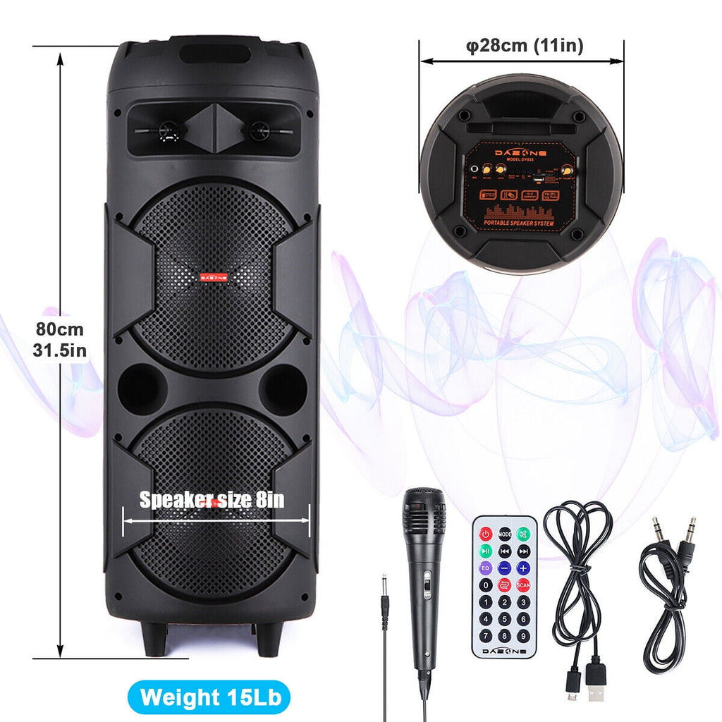 CURUK Portable Wireless Bluetooth Speaker Triple 8" Woofer PA System FM AUX TWS, MIC, RC, LED Light