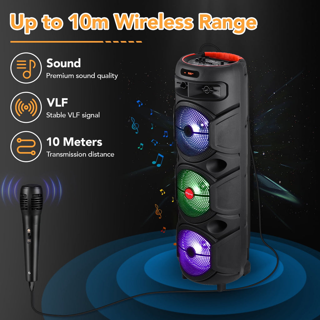 RIDWIND 4000W Peak Power Bluetooth Speakers Portable Wireless Speaker with Double 6.5 inch Subwoofer Heavy Bass,FM Radio, Microphone, Lights, Remote Control TWS Stereo Sound System Speaker
