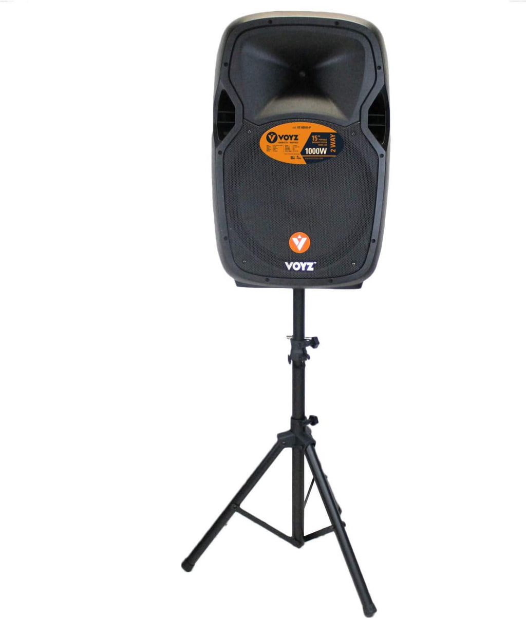 VOYZ 1000W Portable Bluetooth Speaker | 15" Two-Way | USB/SD/MP3 | Tripod Stand | 2 Mics | Perfect for Karaoke