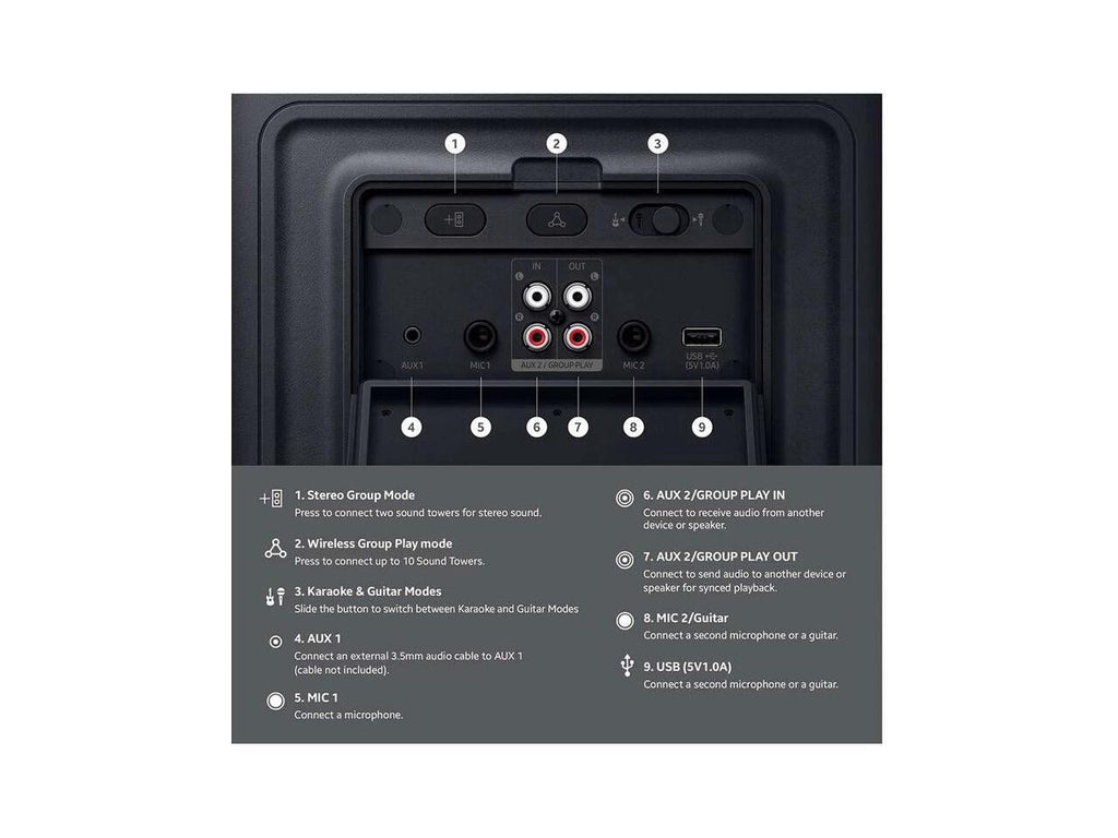 Samsung MX-ST50F 240W Sound Tower Portable Party Speaker with Built-in Battery & Wheels - Black