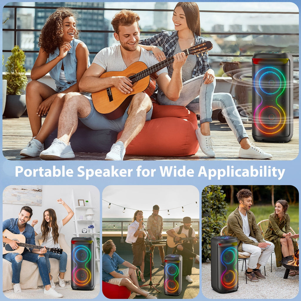 JAUYXIAN Large Party Speaker, Big Outdoor Speaker Bluetooth with DJ Lights for Singing Party