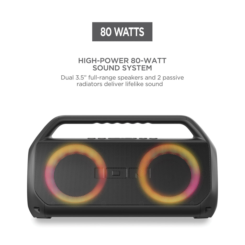 ION Uber Boom Ultra Portable Bluetooth Boom Box with Speakerphone, Lights, and Stereo-Link