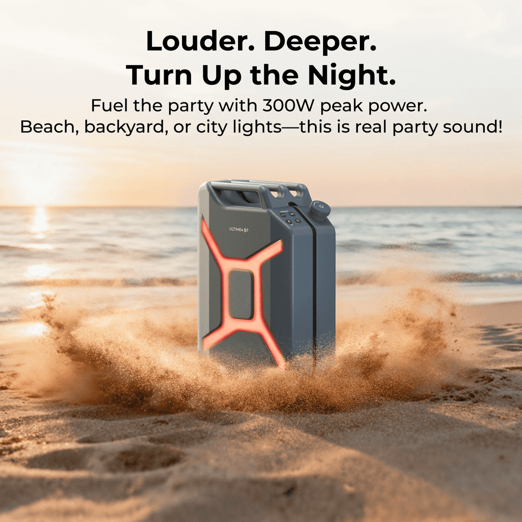 ULTIMEA Go Portable Party Speaker, 300W Wireless PartyBox with Bass Boost, RGB Light, TWS Stereo, Auracast Mode, Mic/Guitar Input, APP Control, Large Bluetooth Speaker for Party Outdoor (Black+Red)