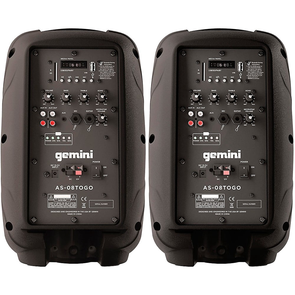 Gemini AS-08TOGO 8" Wireless Rechargeable Bluetooth Speakers (Pair)