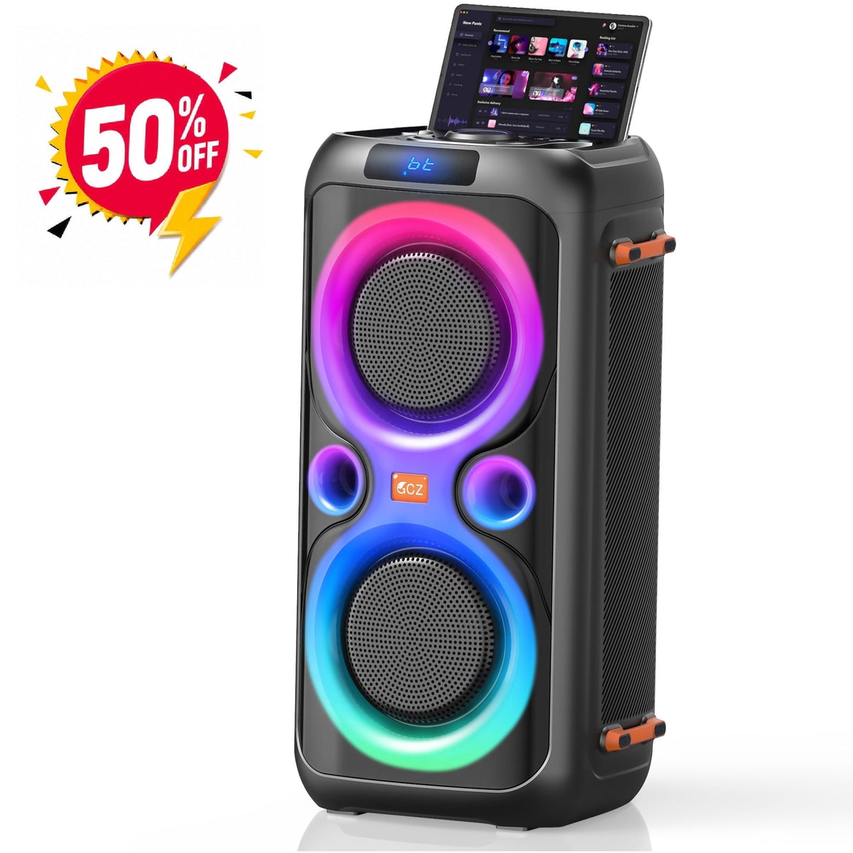 Party Bluetooth Speakers with Bass, 160W Big Speakers with Lights Microphone Input and Long Lasting Battery