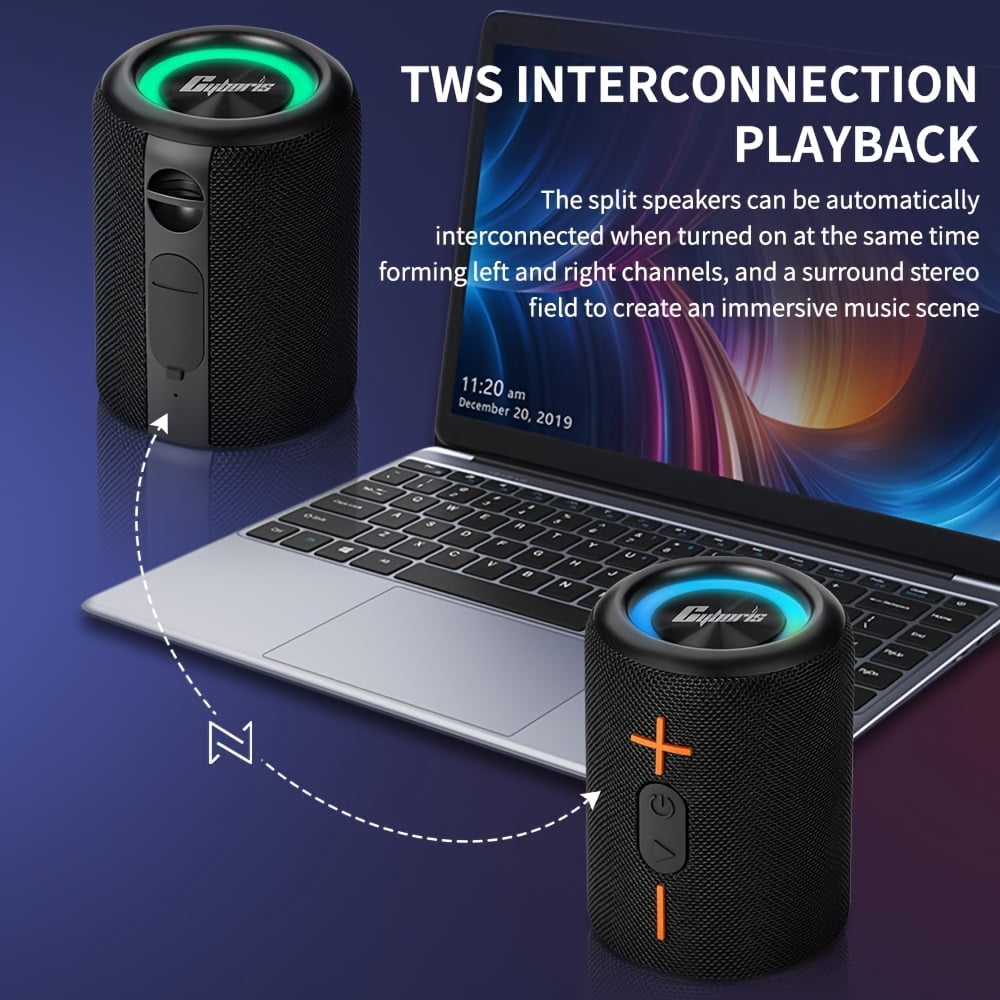 Rotary Buckle Wireless Speaker with RGB Light - Dual-Mode Battery/USB, Stereo Pairing for Indoor Outdoor Party Office Home
