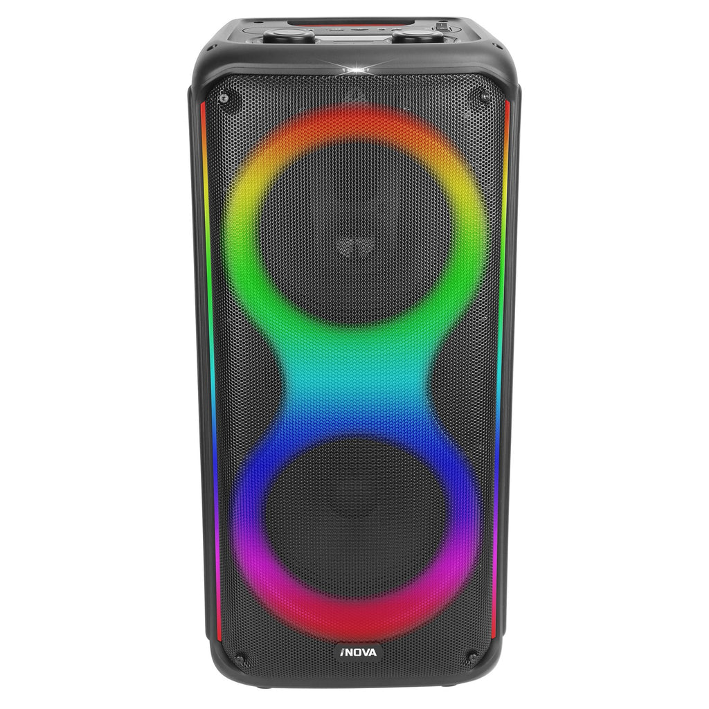 Moclever Portable Wireless Party Speaker with TWS Function FM Radio USB MMC Card Reading Aux In Recording Function Mic Priority, 7 Colorful Lights, Remote Control, Black