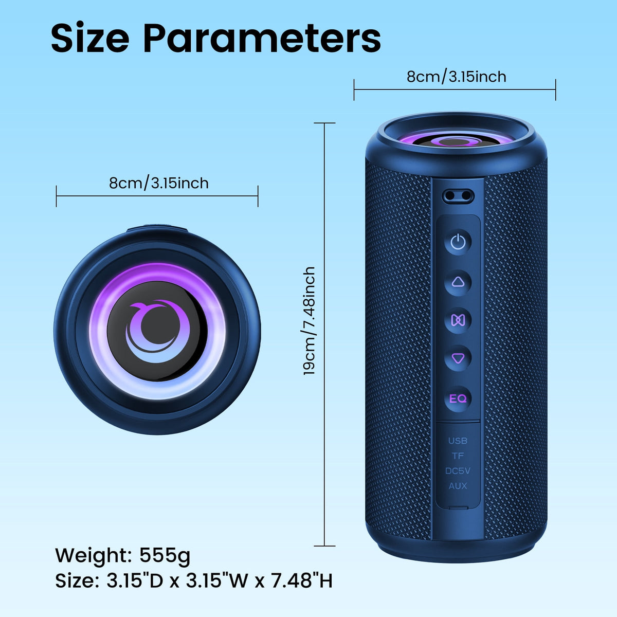 Portable Bluetooth Speaker, Bluetooth 5.4 Wireless Speaker, IPX7 Waterproof Outdoor Speaker with RGB Party Lights, 20W Stereo Sound, 20H Playtime, TWS Pairing for Camping, Beach, Home Party