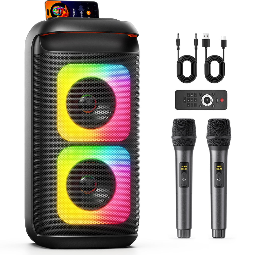 JYX Bluetooth Speaker, Dual 6.5'' Subwoofer Portable Party Speaker System for Outdoor, Deep Bass Party Box with Led Lights, T27-T