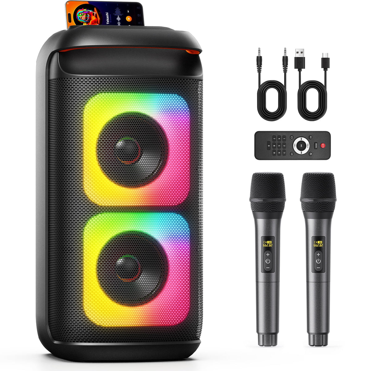 JYX Bluetooth Speaker, Dual 6.5'' Subwoofer Portable Party Speaker System for Outdoor, Deep Bass Party Box with Led Lights, T27-T