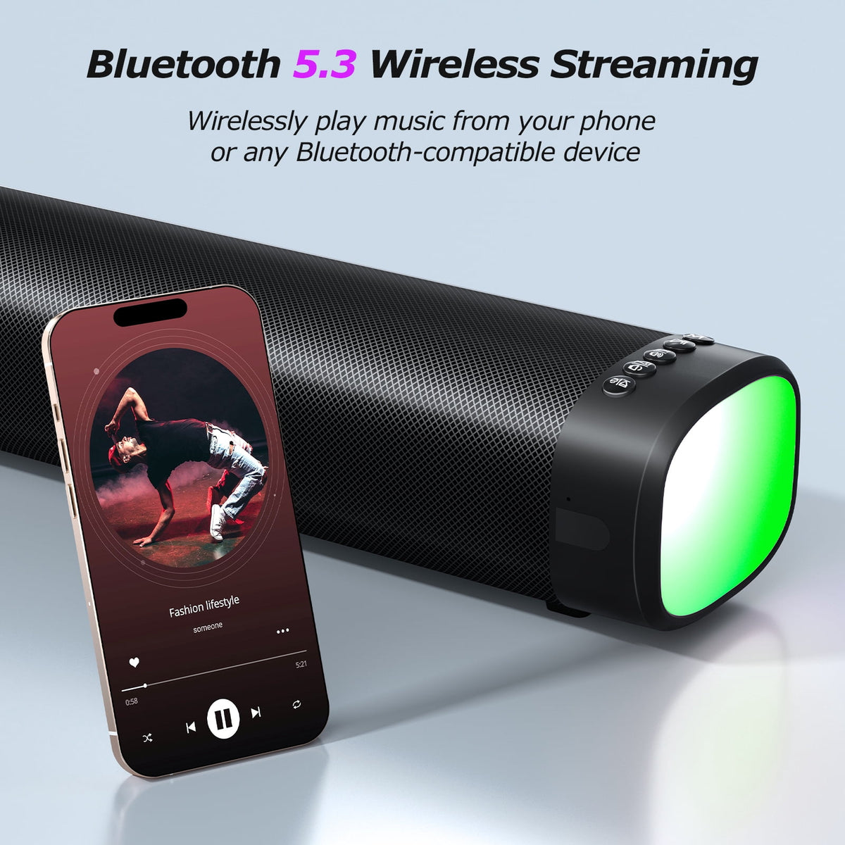 Sound Bar for Smart TV, 100W Bluetooth 5.3 Soundbar with RGB Lighting, 2-in-1 Detachable Sound Bar for TV, Surround Sound System for TV, Gaming Speaker