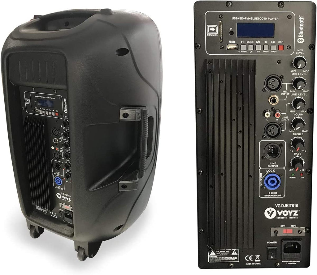 VOYZ 2000 Watt Bluetooth Portable Speaker for Parties - Two Way 15" Loudspeaker - FM Radio, USB, SD, and MP3 Player - PA with Tripod Stand and Wireless Microphone - Perfect for Karaoke (VZ-DJKIT616S)
