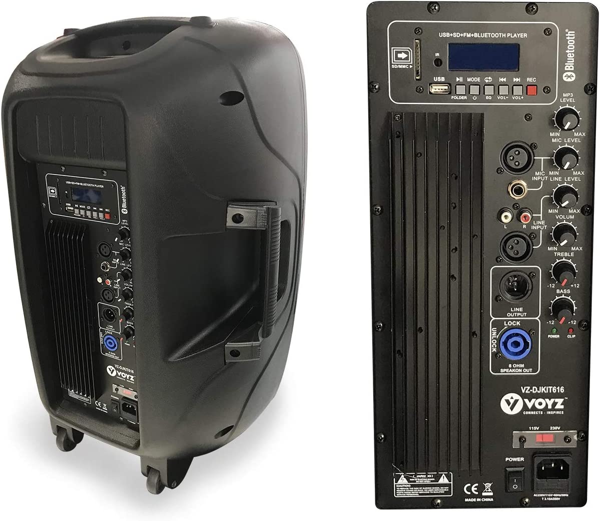VOYZ 2000 Watt Bluetooth Portable Speaker for Parties - Two Way 15" Loudspeaker - FM Radio, USB, SD, and MP3 Player - PA with Tripod Stand and Wireless Microphone - Perfect for Karaoke (VZ-DJKIT616S)