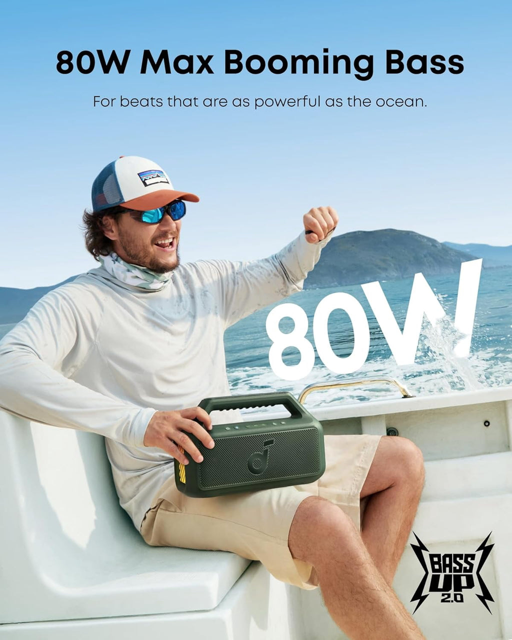 Soundcore Boom 2 By Anker, Outdoor Speaker, 80W, Subwoofer, 24H Playtime, IPX7 Waterproof, Floatable, RGB Lights, Blue